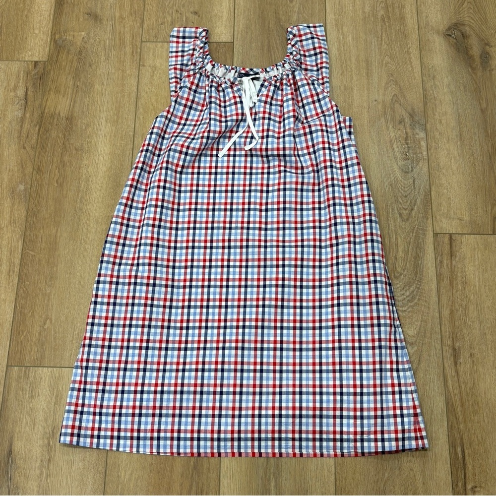 🌟OSCAR DE LA RENTA🌟 GIRLS CHECKED PLAID A-LINE COTTON DRESS RED BLUE SZ 14Y